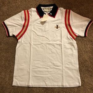White Gucci Bee Polo Shirt